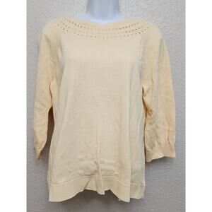 Brittany Black Yellow Crochet Round Neck Sweater Top Large Lightweight Soft